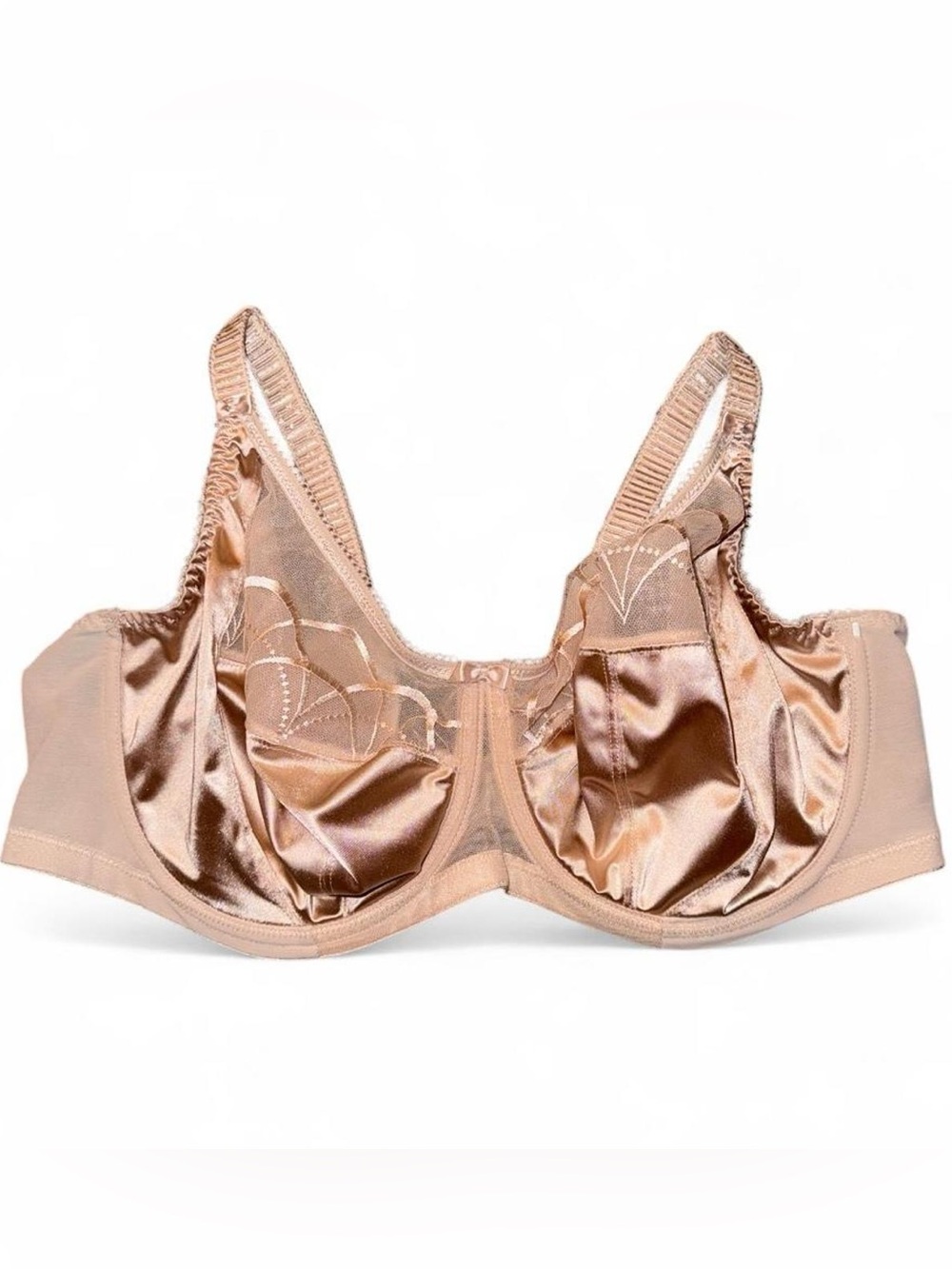 Elomi satin bra with diamond-shaped embellishments, size 42DD